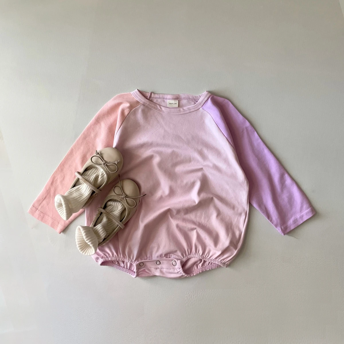 Body de manga larga con Panel de Color en contraste para niños y niñas, manga raglán, enredadera triangular fina de manga larga para primavera y otoño