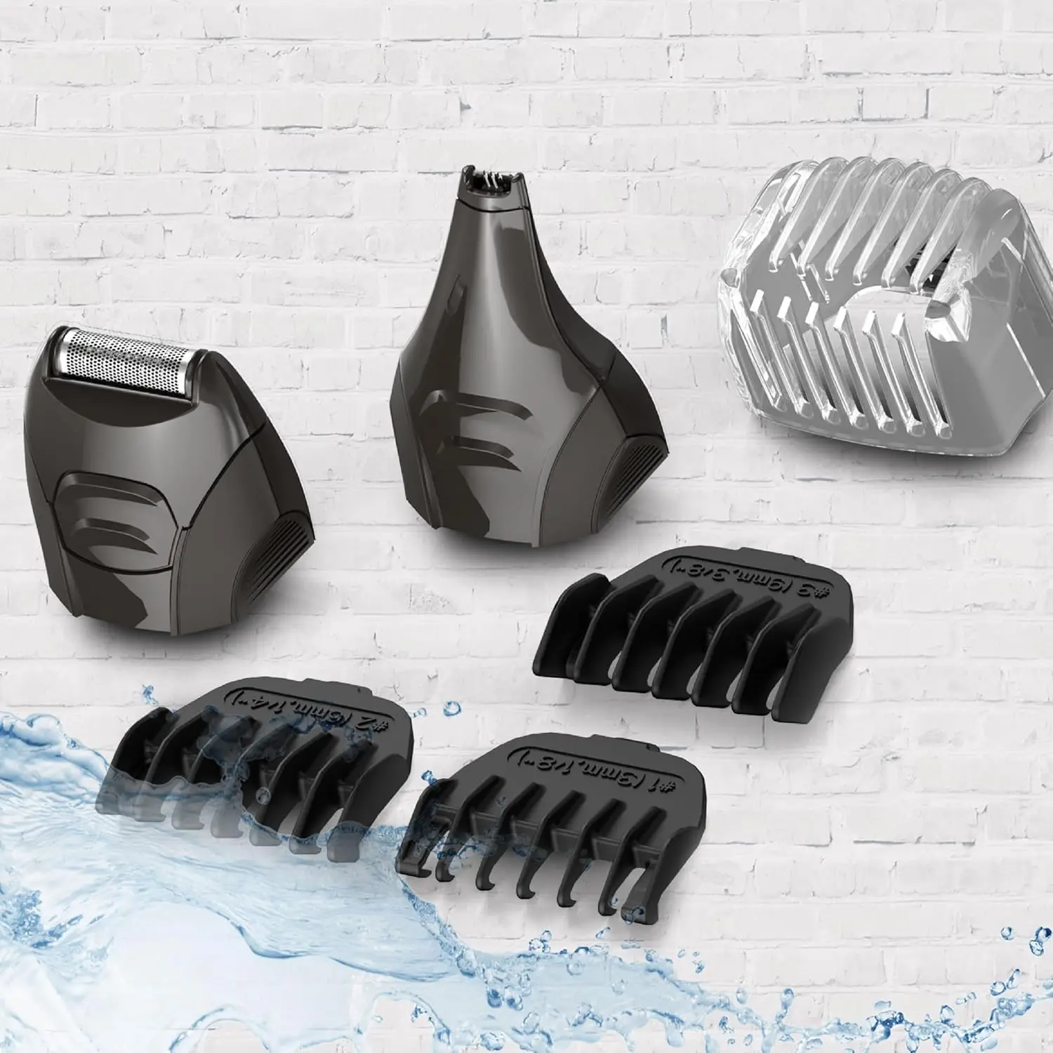 طقم العناية بالليثيوم، طقم مكون من 8 قطع مع ماكينة تشذيب، ماكينة حلاقة، مشابك، أمشاط اللحية - أسود