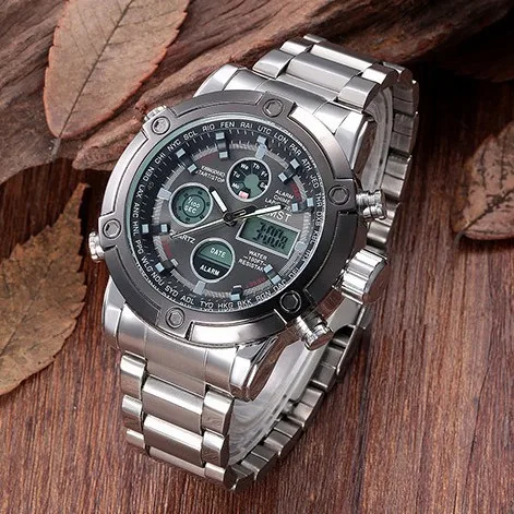 

AMST Explosive Fashion Atmospheric Watch Multi-functional Steel Belt Large Display Dual Display Student Electronic Watch