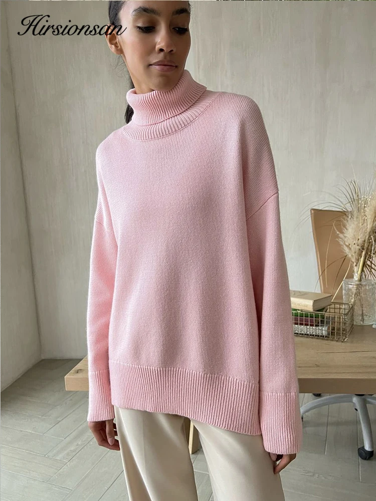 Hirsionsan Chic Turtle Neck Autumn Winter Sweater Women Soft Warm Basic Knitted Pullover 12 Colors Loose Casual Female Jumper