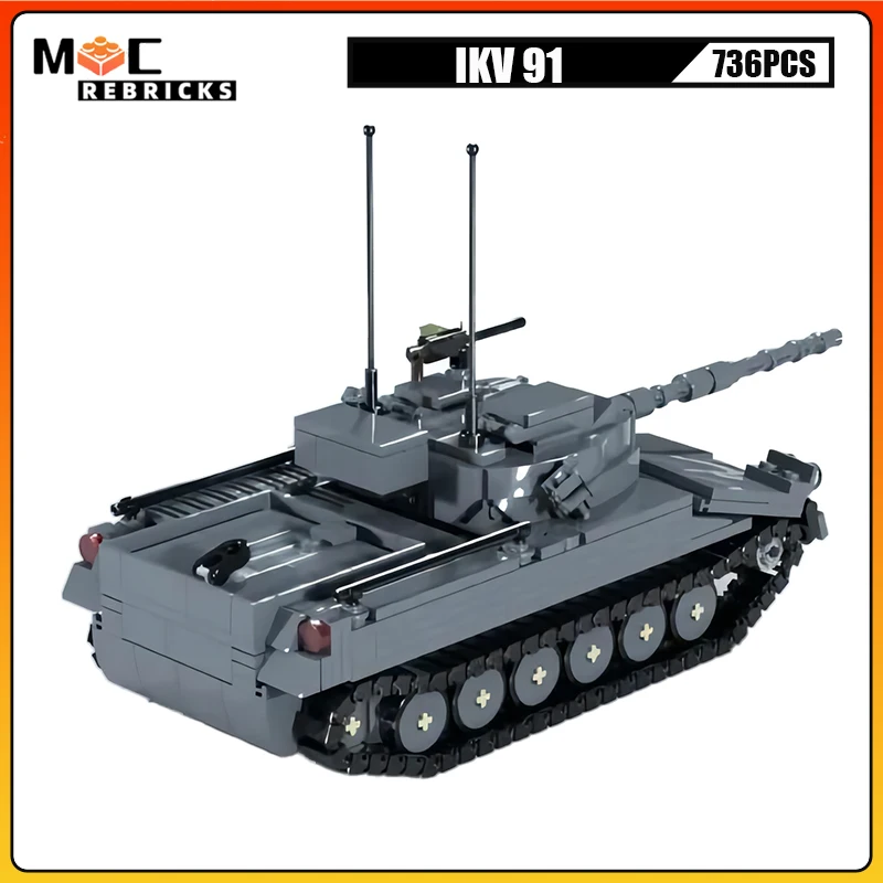 Military Army Tank IKV 91 High Mobility Artillery Armor Vehicle MOC Building Blocks Assembly Model Puzzle Kids Bricks DIY  Toys