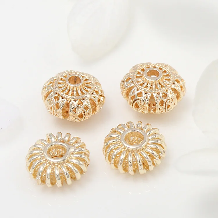 6PCS 8MM 14K Gold Color Plated Brass Hollow Rose Flower Spacer Beads Bracelet Beads High Quality Jewelry Accessories