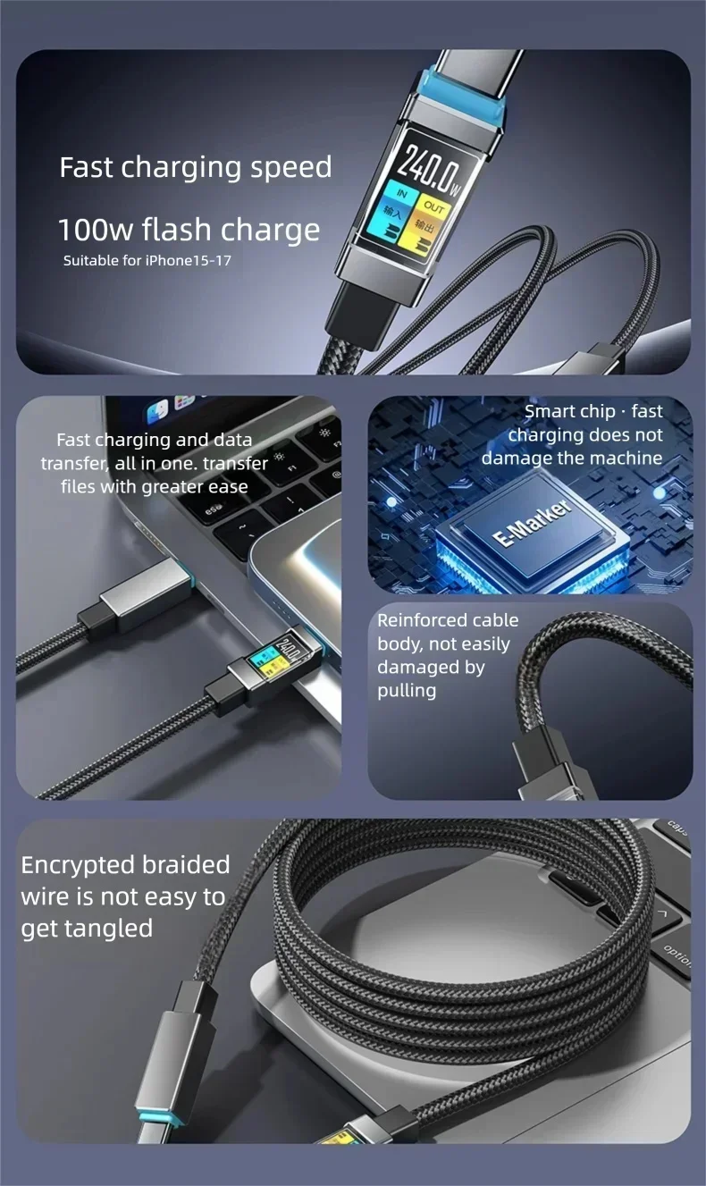 PD USB-C-Kabel, Schnellladekabel für Handys, Datenkabel für iPhone 17, Samsung, Xiaomi, Huawei, USB-Typ-C-auf-Typ-C-Schnellladekabel. – Detail 2