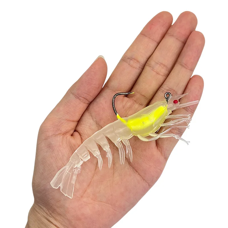 

2pcs 12g Noctilucent Shrimp Lure Soft Shrimp Lead Head Hook Plastic Fishing Lures Redfish Bass Prawn Lure with Pre-Rigged Head