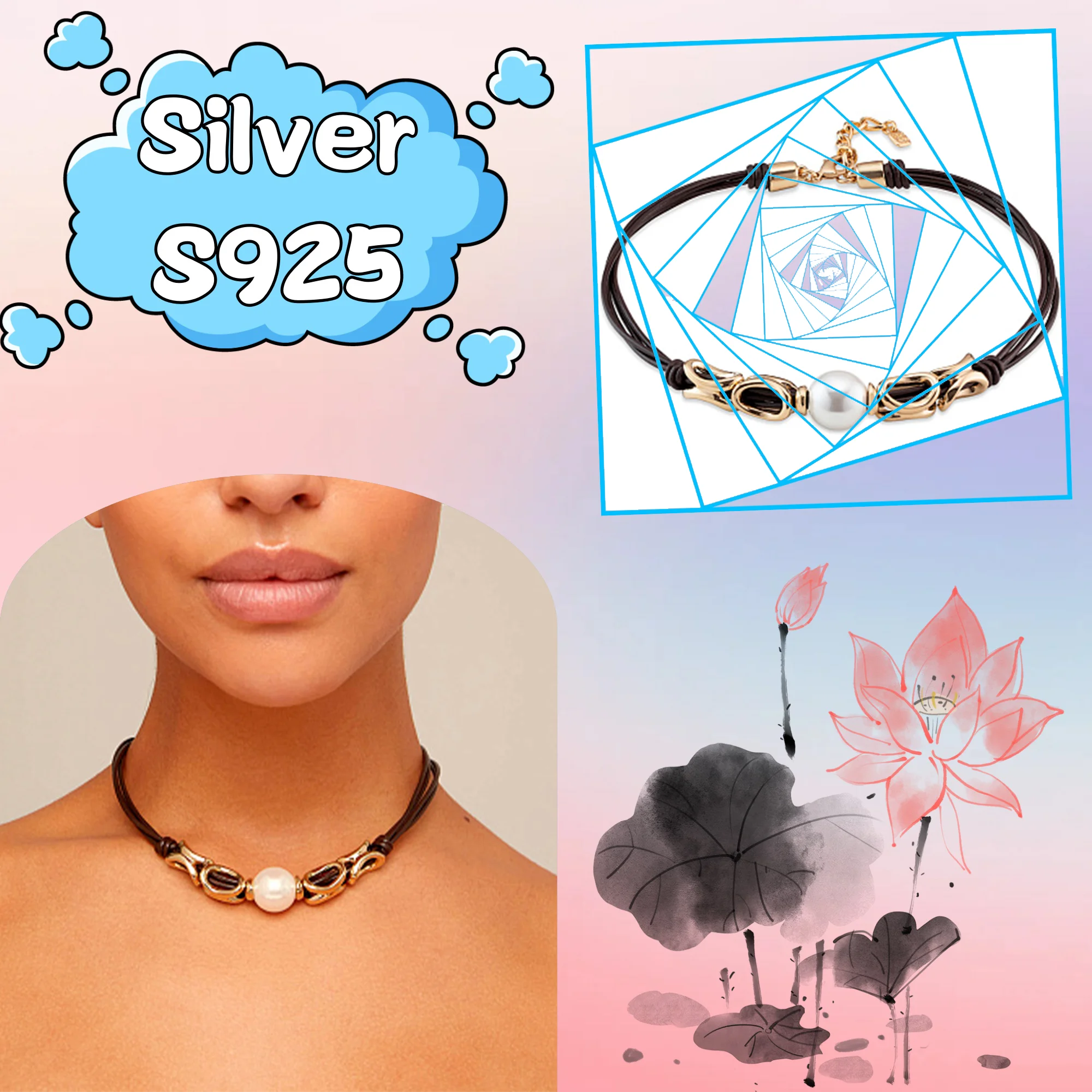 

Pearl rope hollowed out necklace no50 pure silver S925 Spanish women's jewelry gift for mother luxurious wearing gift
