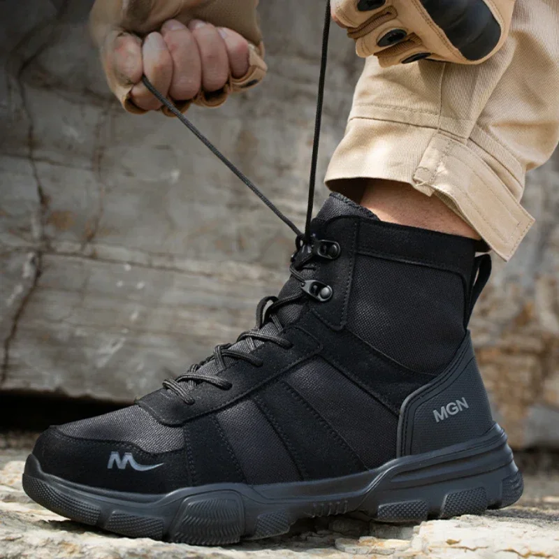 Botas de trabajo, zapatos de seguridad indestructibles para hombres, zapatos con punta de acero, botas de trabajo antigolpes, zapatos protectores, botas para hombres a prueba de pinchazos