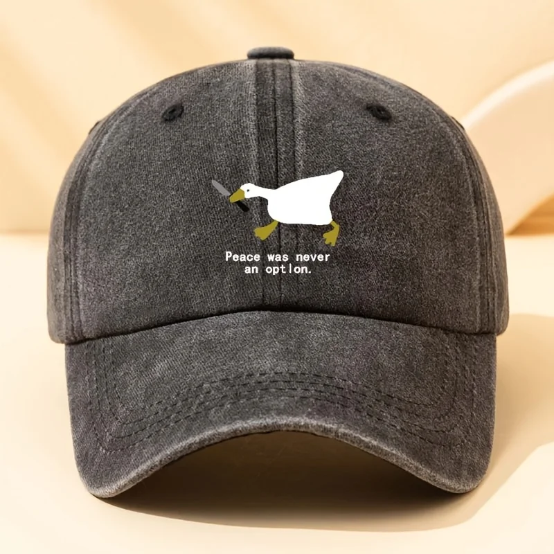 2026 new Vintage Washed Black Baseball Cap Funny Goose Print Adjustable Dad Hat Unisex Cotton Casual Streetwear for Humor Lovers