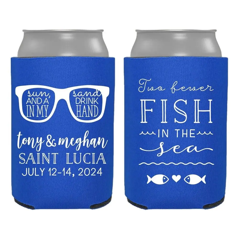 Personalized Wedding Favors, Two Less Fish in the Sea, Customized Wedding Can Coolers, Destination Beach Wedding, Insulators Bee