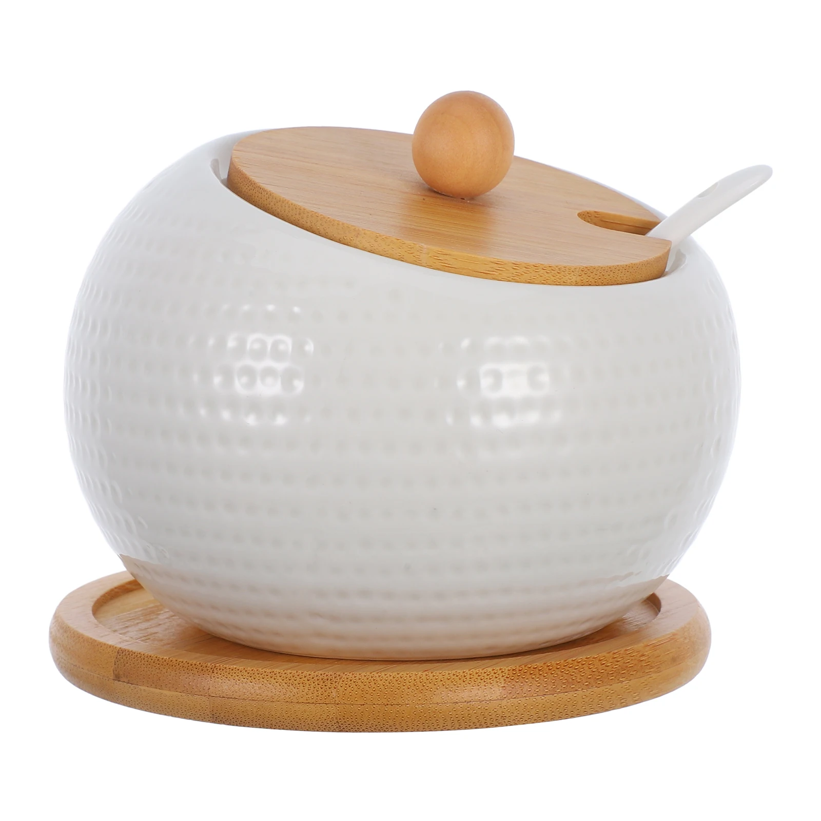 

Ceramic Seasoning Bottle Storage Jar White Wooden Lids Kitchen Salt Spice Container Flavoring Friendly Golf Bamboo Lid