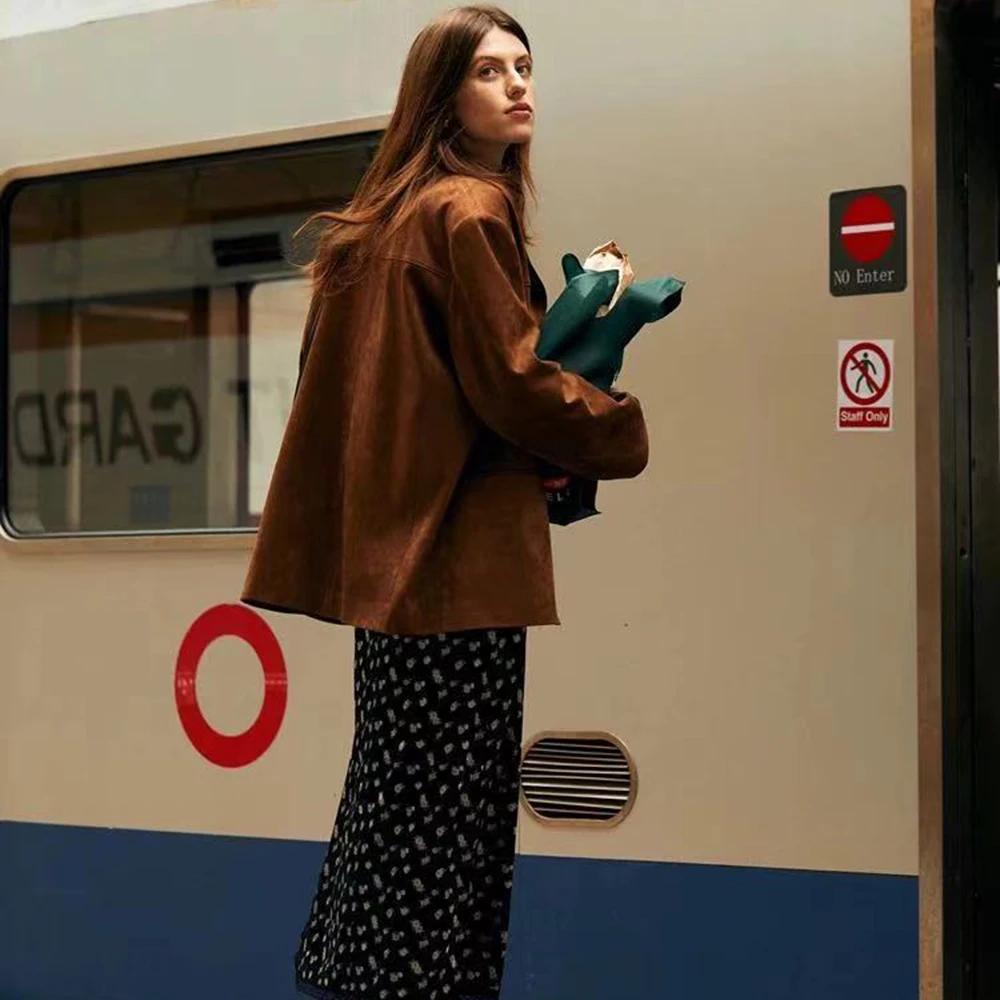Jxwatcher Damen-Jacke aus echtem Wildleder, 2025, Frühling und Herbst, modischer, übergroßer Leder-Blazer, hochwertiger Wildleder-Anzug mit Oberschicht