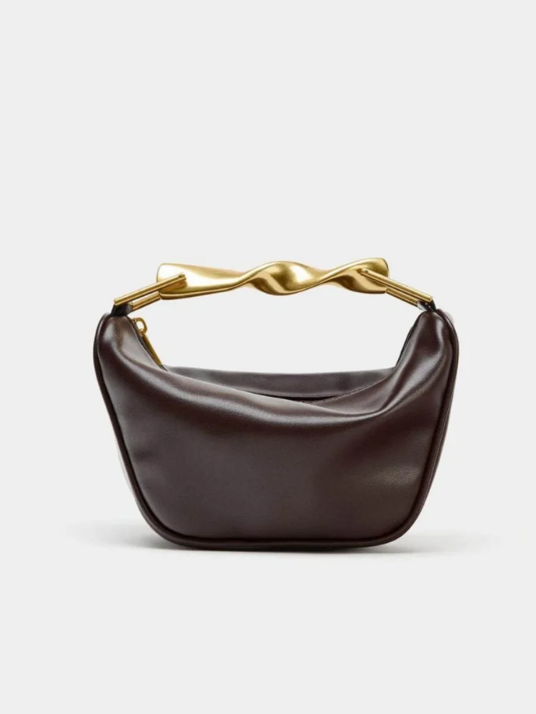 

Retro Soft Leather Metal Handle Handbag Urban Minimalist Style Women's Commuting Bag Mini Trendy Chain Crossbody Bags