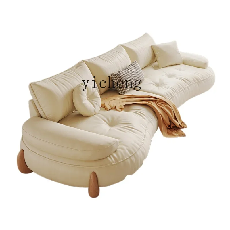 

ZK Log Cream Style Sofa Living Room Simple Straight Row Small Apartment Cat Scratch Fabric Curved Sofa