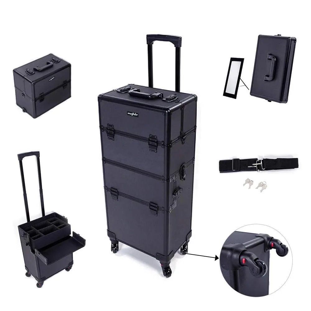 

mefeir 2 in 1 Rolling Makeup Train Case Professional Cosmetic trolley on Wheels Aluminum Nail Cart Cosmetic Suitcase for profess