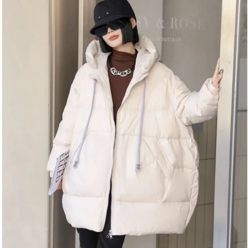 Mid-length Coats Down Casual Winter Coat Female Loose Thick Padded Hooded Women Jacket Fashion Solid Windproof Down Jackets