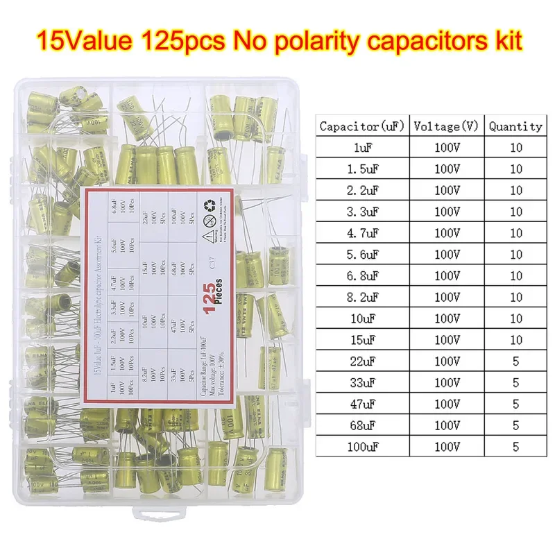 DIP SMD 전해 커패시터 모음 키트 세트, 16V, 25V, 35V, 50V, 100V, 400V, 0.1uF-1500uF