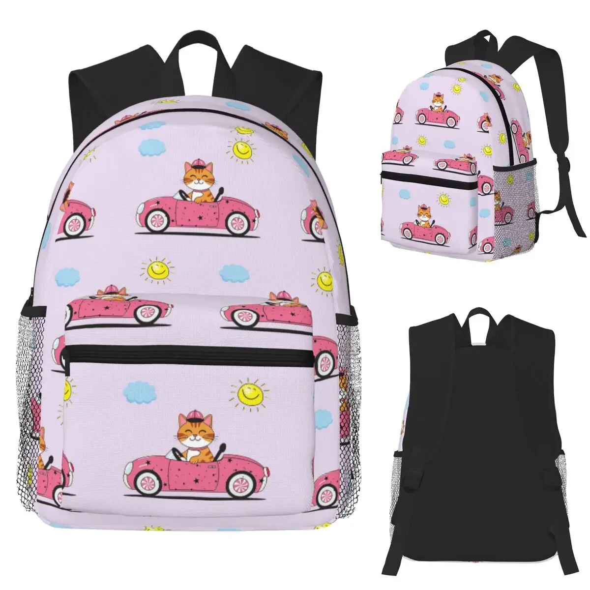 

Милый котенок в розовом автомобиле, студенческий рюкзак, школьная сумка, походный дорожный рюкзак для мальчиков и девочек, сумка для книг, сумки на плечо