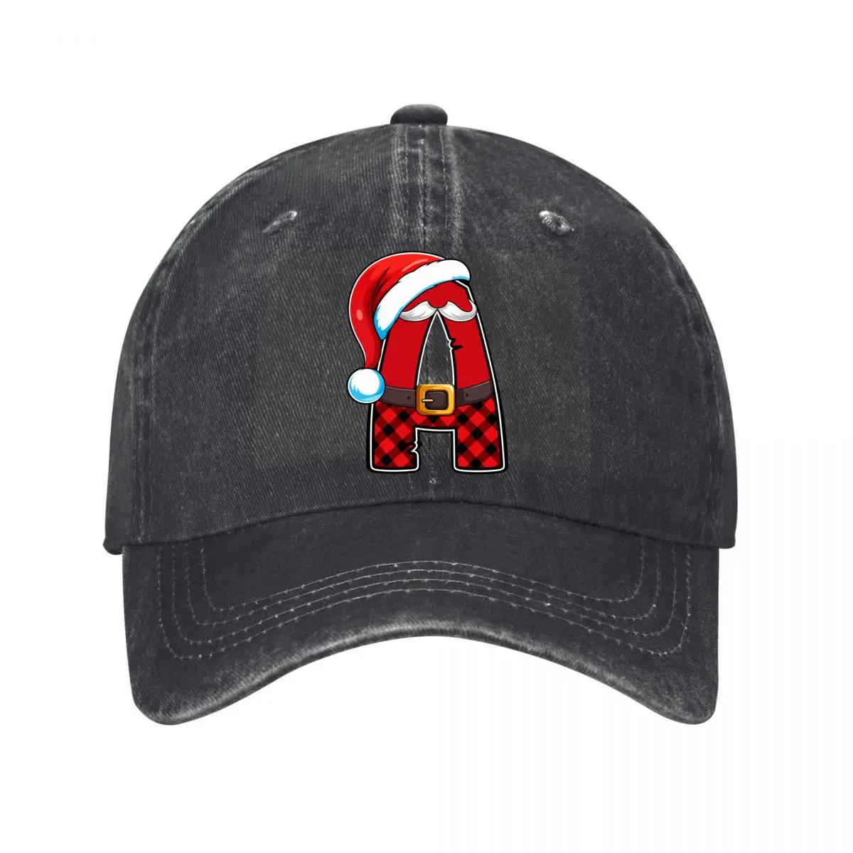 Santa Alphabet Letter A Buffalo Plaid Christmas Design Baseball Cap Men Women Distressed Washed Sun Cap Outdoor Workouts Hat