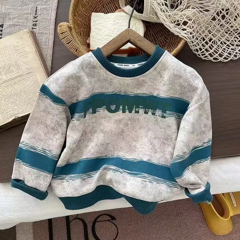 

Boys' Spring and Autumn Set 2026 New Style Children's Stylish Striped Hoodie+Casual Pants Two Piece Set 80-120CM