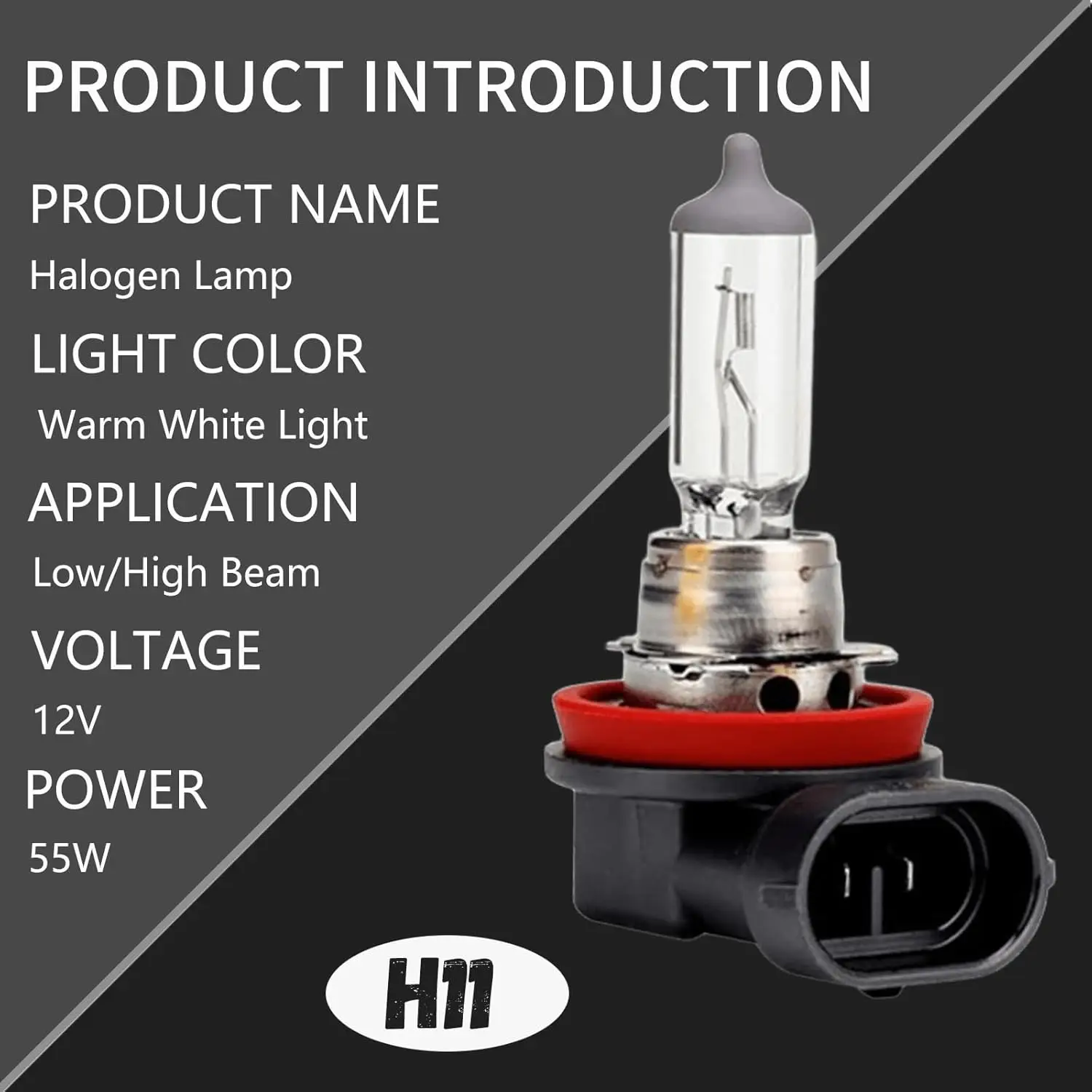 Lâmpada halógena para carro h11, 2 peças, lâmpada de quartzo 12v 55w, feixe ultrabrilhante, substituição de luz de feixe baixo/alto, lâmpada plug and play multifuncional
