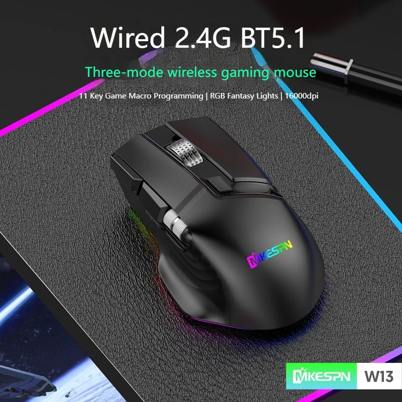 Paw3335 W13 Wireless The Third Mock Examination 10 Key Double Wheel Swing Macro Game Mouse Computer Accessories