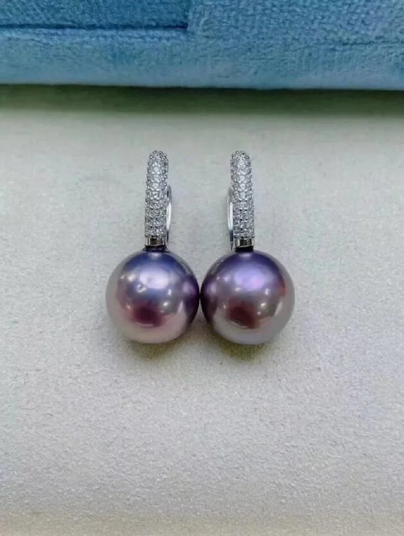 

gorgeous 10-11mm south sea round lavender pearl dangle earring 925s