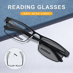 2023 Men's Reading Glasses Metal Frame HD Anti Blue Sunglasses Women's Photochromic Presbyopic Glasses