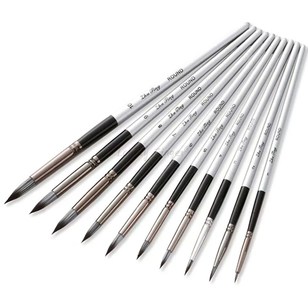 

10pcs Premium Artist Paint Brush Set - Versatile Nylon Bristle Round Pointed Brushes For Acrylic, Oil & Watercolor
