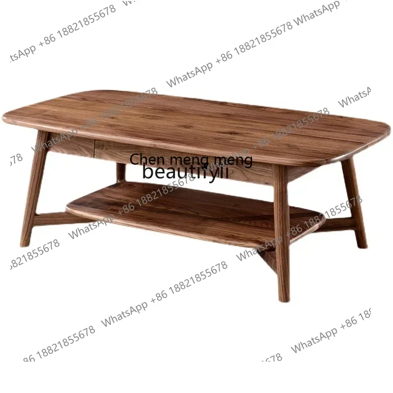 

X North America Black Walnut Wooden Tea Table TV Cabinet Unit Full Solid Wooden Tea Table Nordic Low TableQ