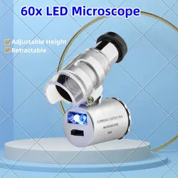 Mini 60X Microscope with LED Light Handheld High Definition Pocket Jewelry Loupe Portable Currency Detecting Small Magnifier