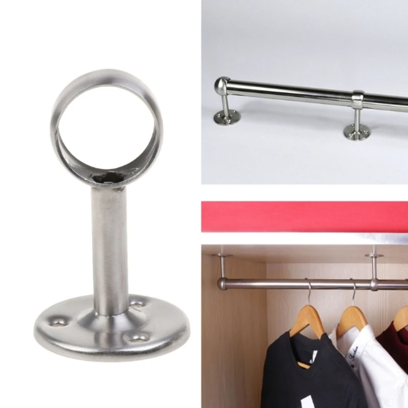 2 pçs aço inoxidável suporte haste cortina casa pendurado trilho haste suporte soquete armário pólo soquetes flange