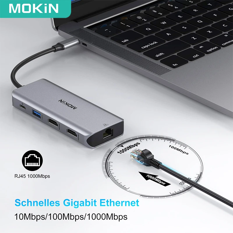 Imagem -06 - Mokn-usb c Laptop Docking Station em Triple Display Adaptador Multiport Hub tipo c com Hdmi 100wpd para Lenovo Surface Laptop