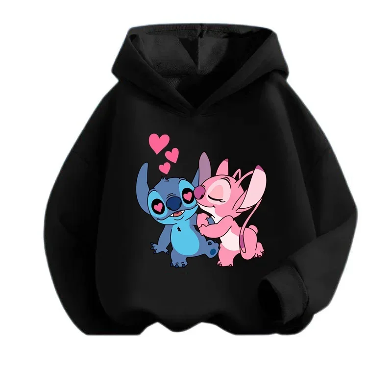 Nowe bluzy z kapturem Stitch dziewczęca bluza jesienno-zimowa z długim rękawem swetry w stylu Harajuku seria Disney Stich Casual topy z kapturem