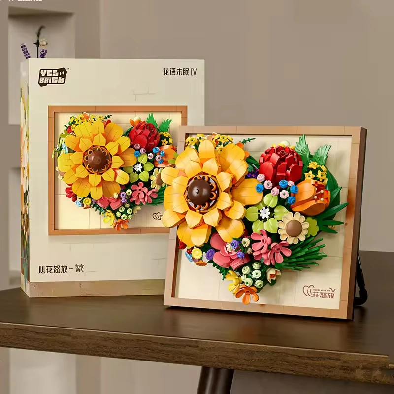 

RiceBlcok 765 шт. букет цветов, набор строительных блоков, креативная настенная художественная рамка, рождественские подарки, украшение для дома, столешницы