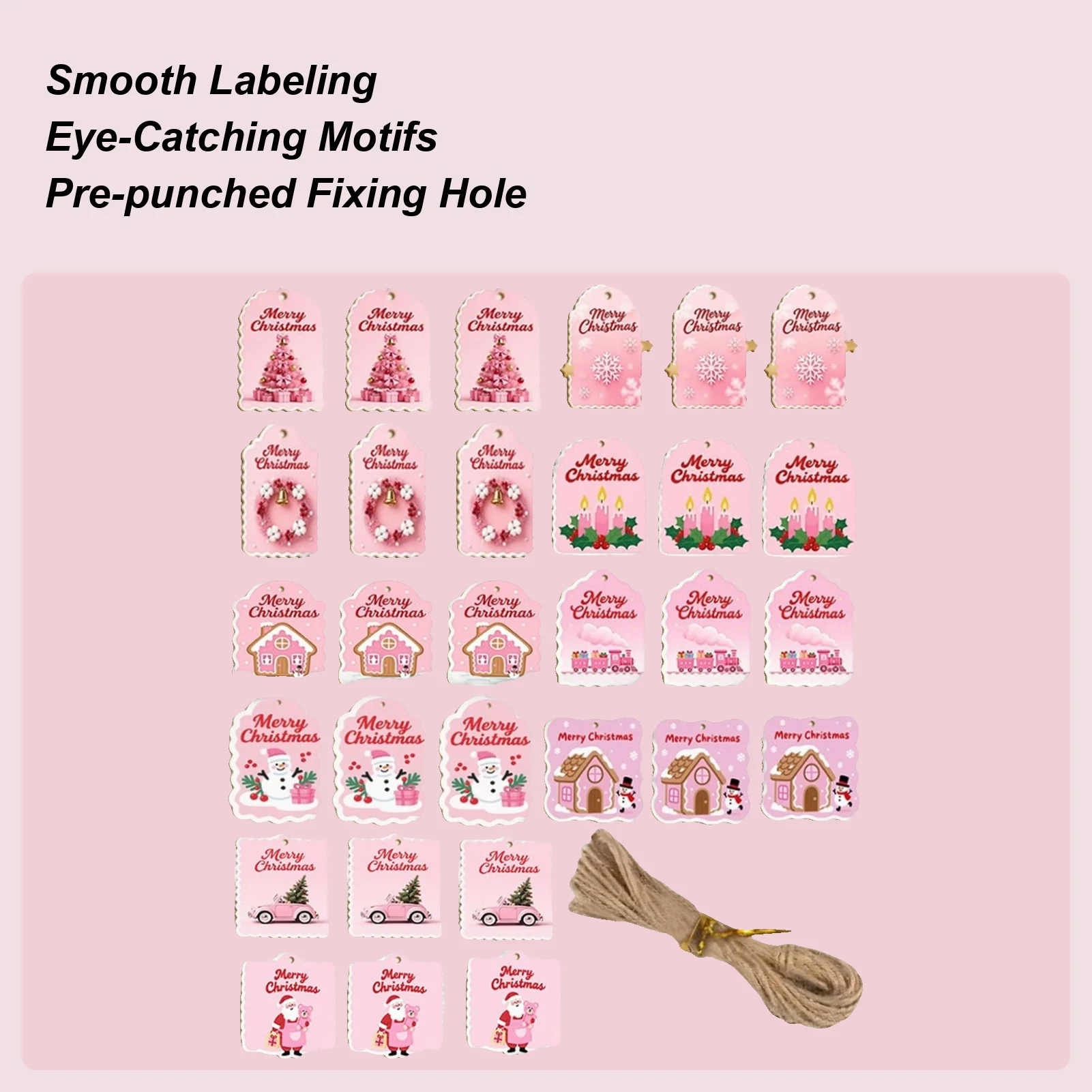 

Рождественские бирки с веревкой, 30 шт., этикетки, украшения, деревянные рождественские бирки с веревкой и отверстиями для праздничного рукоделия, дня рождения