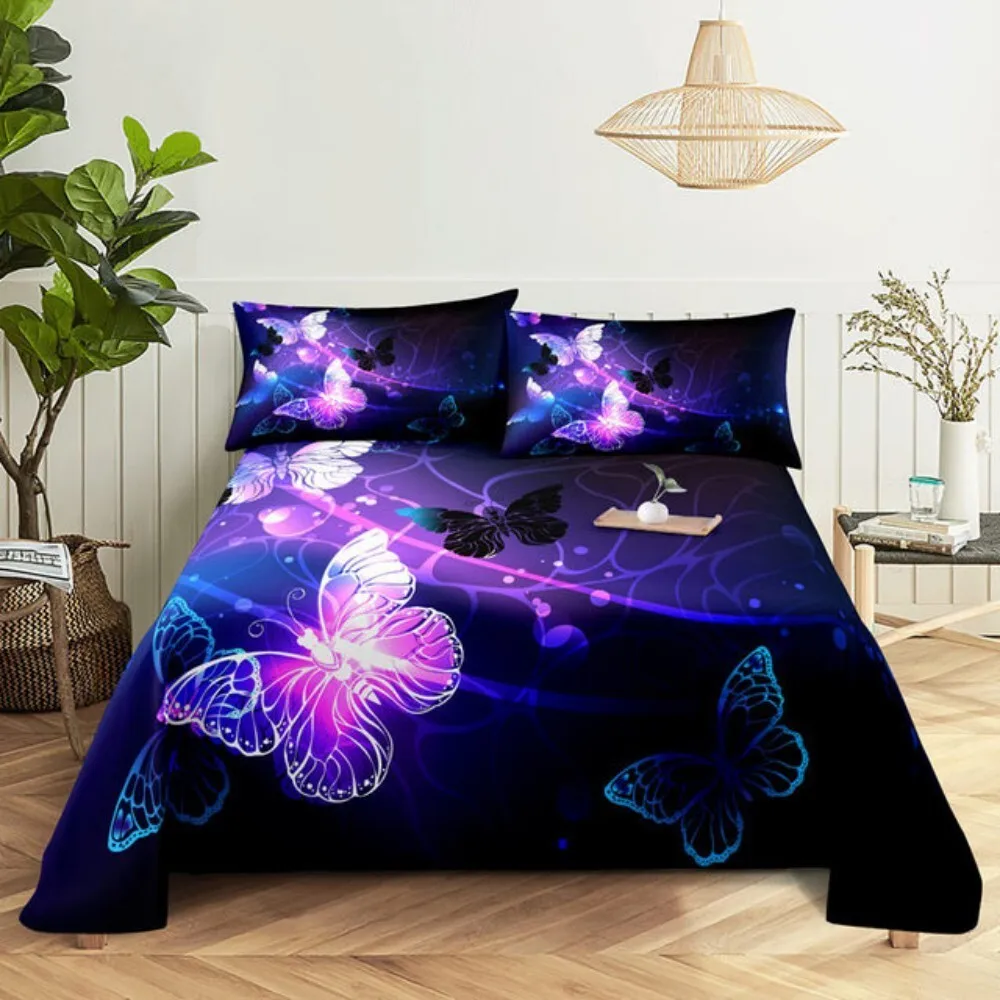 Conjunto de cama roxo, lençol, fronha, queen, king size, lanvender, borboleta, para quarto, macio, gêmeo, completo, duplo