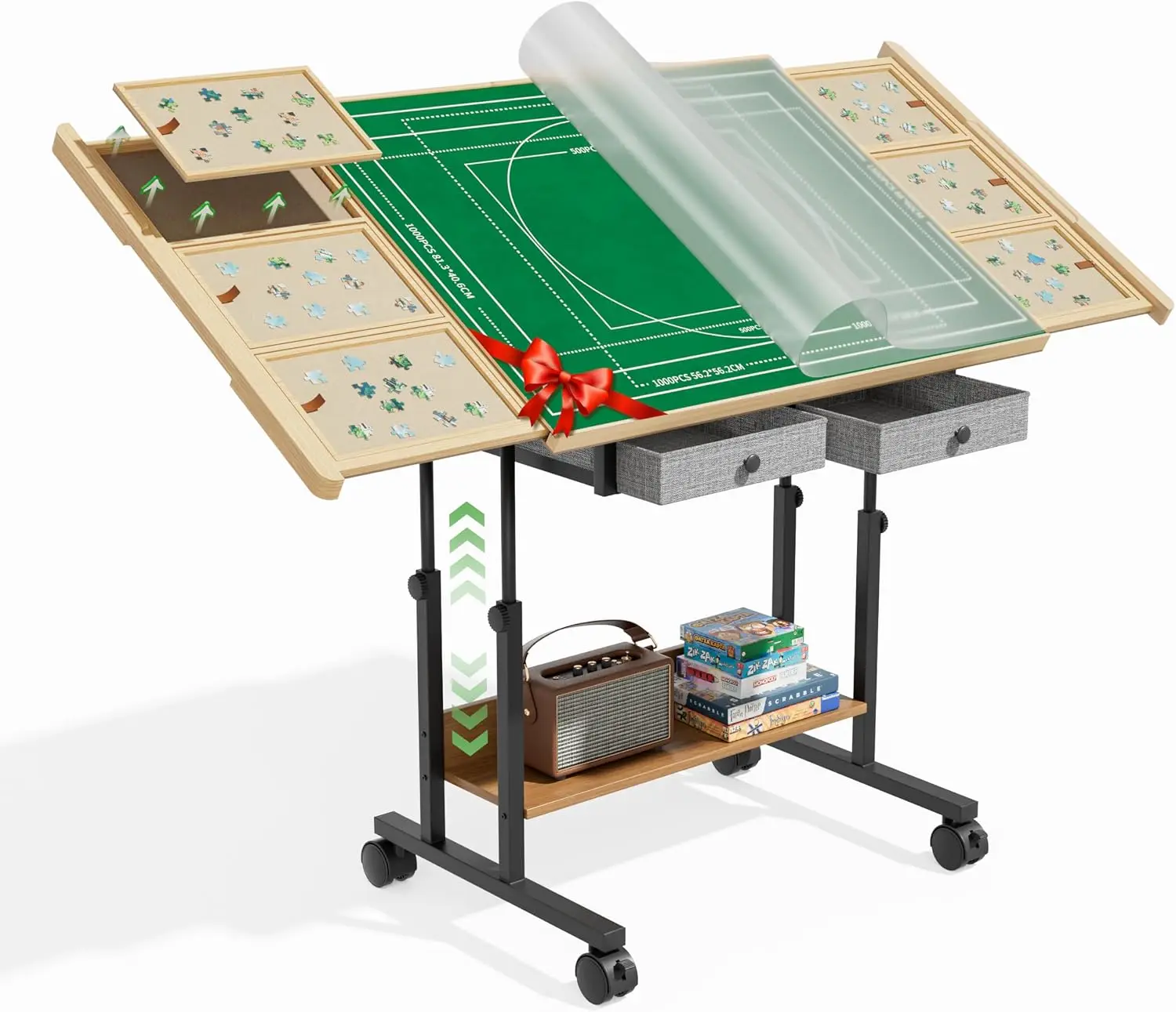 1500 Pieces Puzzle Table with Drawers and Adjustable-Height Legs