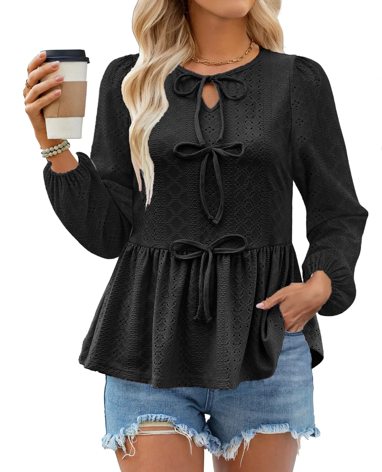 Chemisier nuisette Y2K pour femmes, col rond, manches bulles, chemises rétro décontractées, 2025