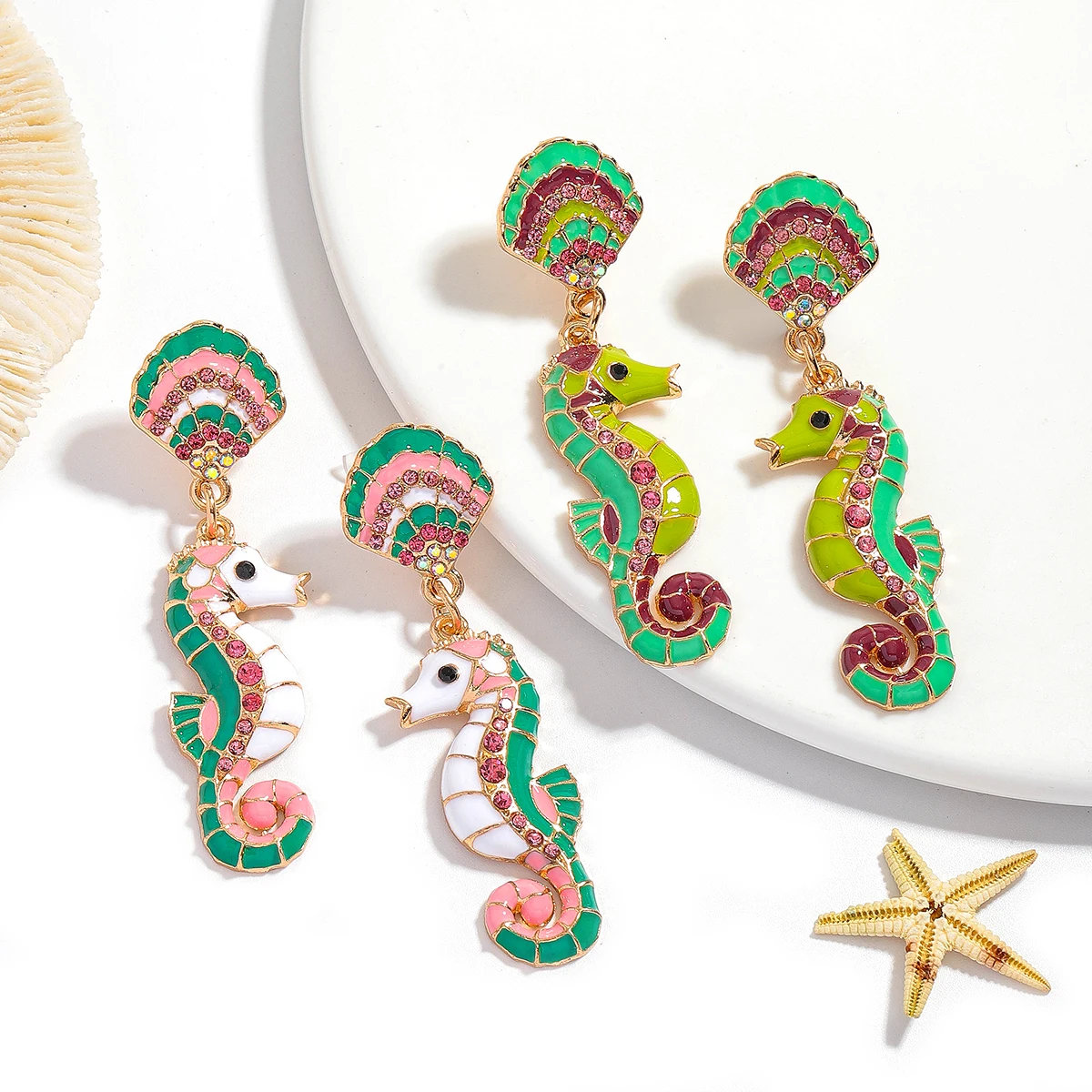 

2025 New 2pcs Seahorse Earrings Colorful Crystal Drop Earrings High-Quality Fashion Rhinestones Jewelry Accessories Jewelry