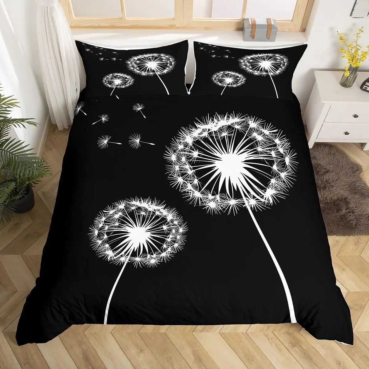 Dandelion Duvet Cover Full Queen Botanical Floral Bedding Set Nature Theme Butterfly Dandelions Comforter Cover for Boys Girls