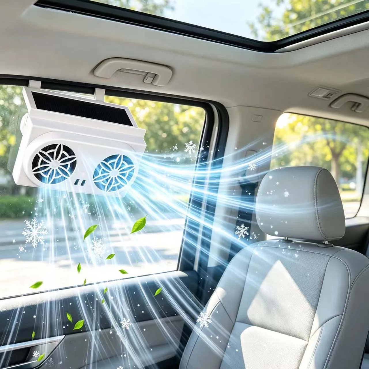Solar Powered Car For Exhaust Fan Radiator Ventilator For Vehicle Cabin Cooling Quiet Dual Mode Air Circulation Tool Black White