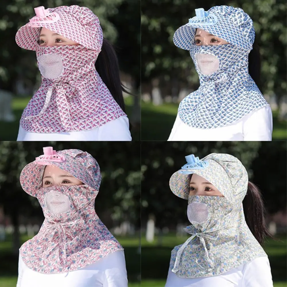 

New Large Brim Fan Camping Hat with Electric Fan Full Face Face Hood Hat Breathable Anti-UV Camping Cap Outdoor