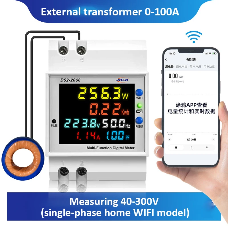 Imagem -06 - Wifi Inteligente Display Digital Medidor de Eletricidade tipo Ferroviário Tensão e Medidor de Corrente Fator de Potência Medição de Freqüência