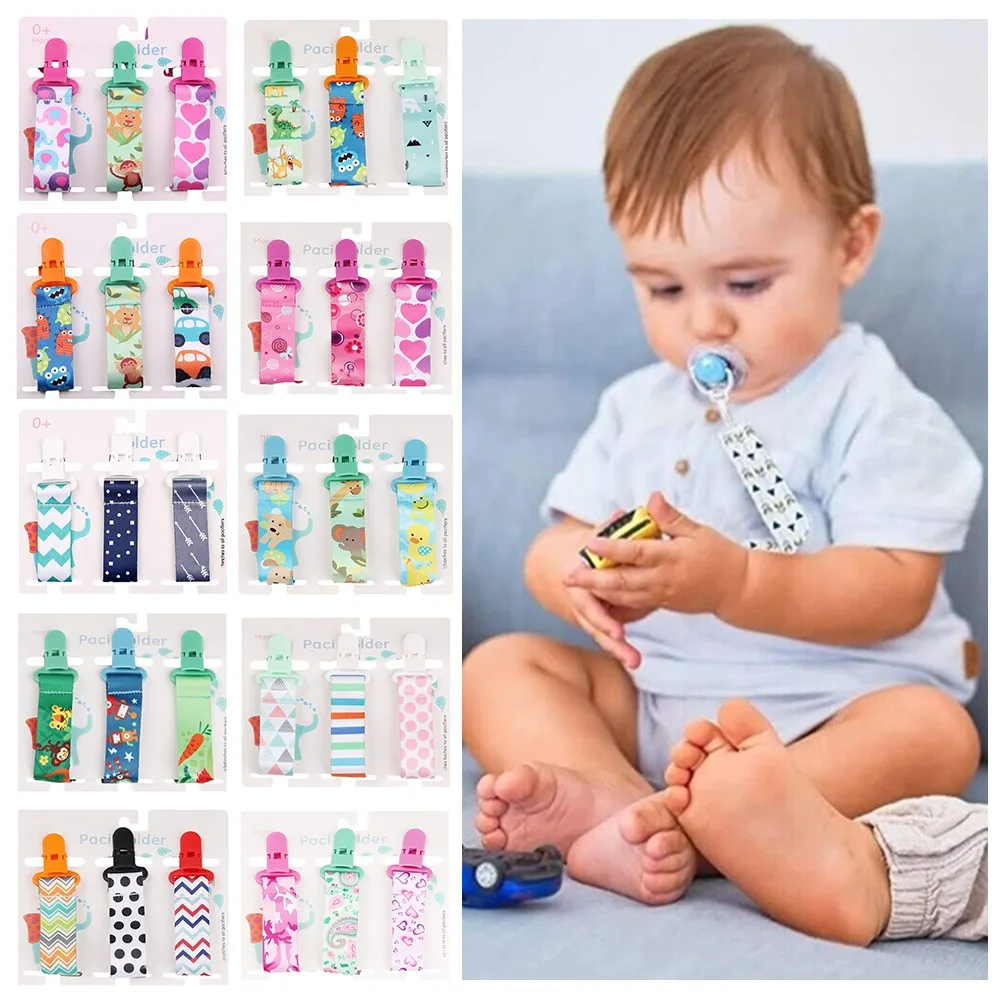 

3PCs Pacifier Chain Bracket Dummy Clips Soother Holder Baby Care Pacifier Chain Safe Cartoon Print Nipple Holder Infants