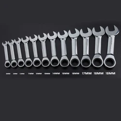 8-19mm Short Handle Ratchet Handle Wrench CR-V Combination Wrenches Quick Open Spanner Auto Repair Tools 1pcs