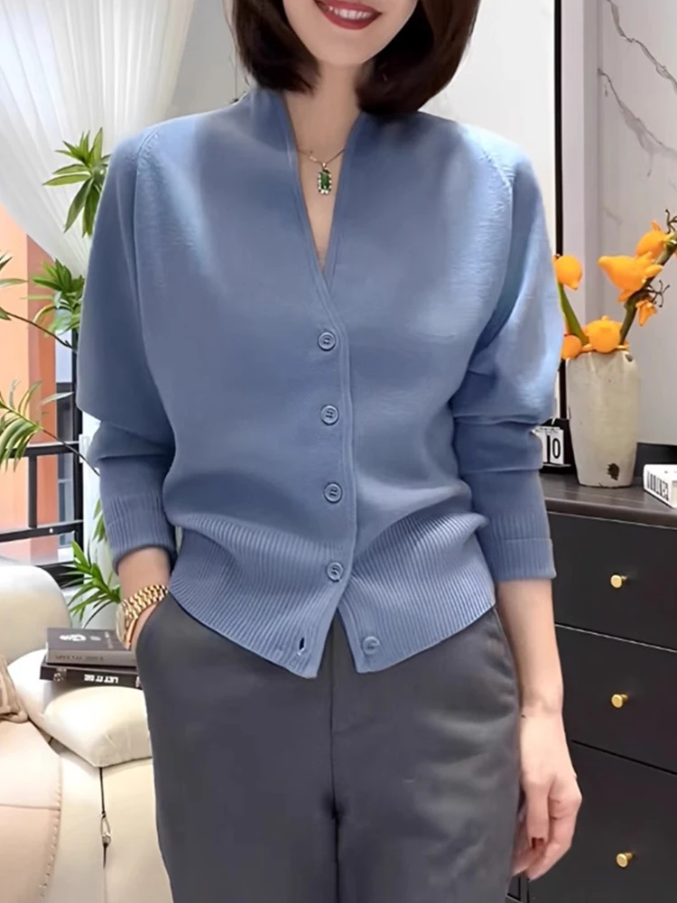 

Casual Comfortable V-Neck Knitted Open Cardigan Autumn Elegance Single Button Long Sleeve Women's Fashion Slimming Sweater