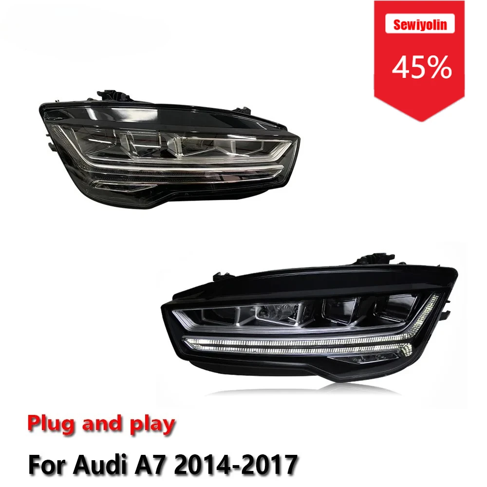 

Sewiyolin автомобильные светодиодные фары в сборе для Audi A7 2014-2017 противотуманные фары DRL тормозной указатель поворота Plug and Play