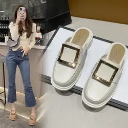 Shoes Outside Women's Slippers and Ladies Sandals Low Heel Summer 2024 Mules Slides Soft Job White I on Promotion F H Sandal B W