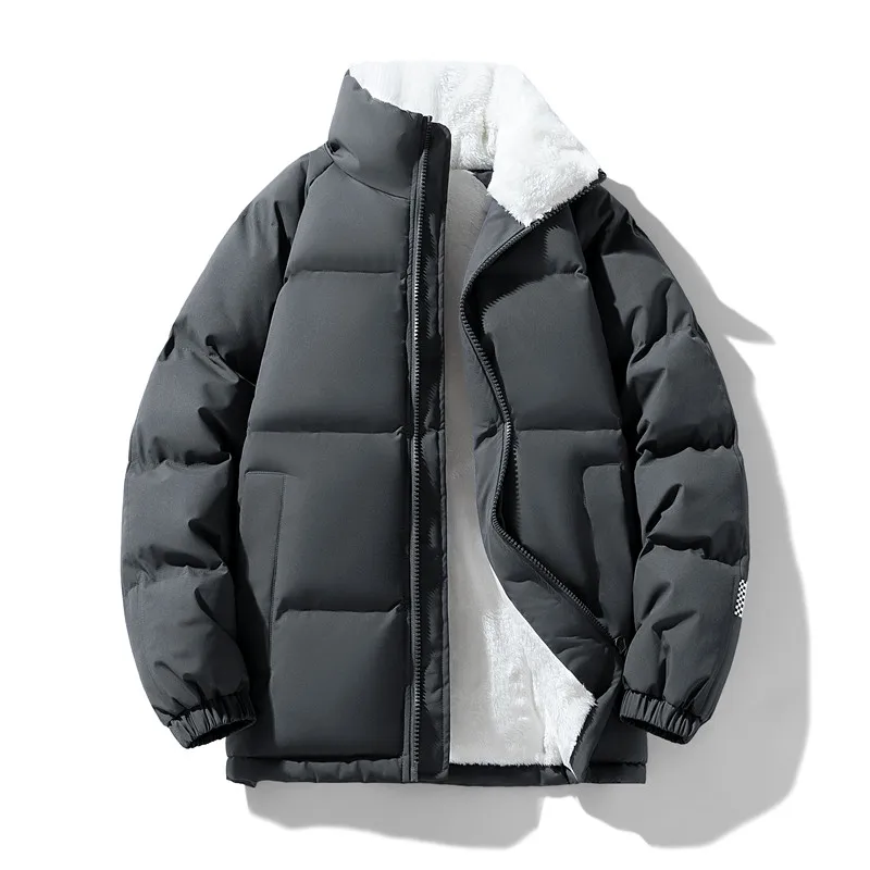Puffer Jacket Winter Warm Thickened Sherpa Lined Coat Stand Collar Fleece Inner Streetwear Loose Parkas 2026 Winter Clothing