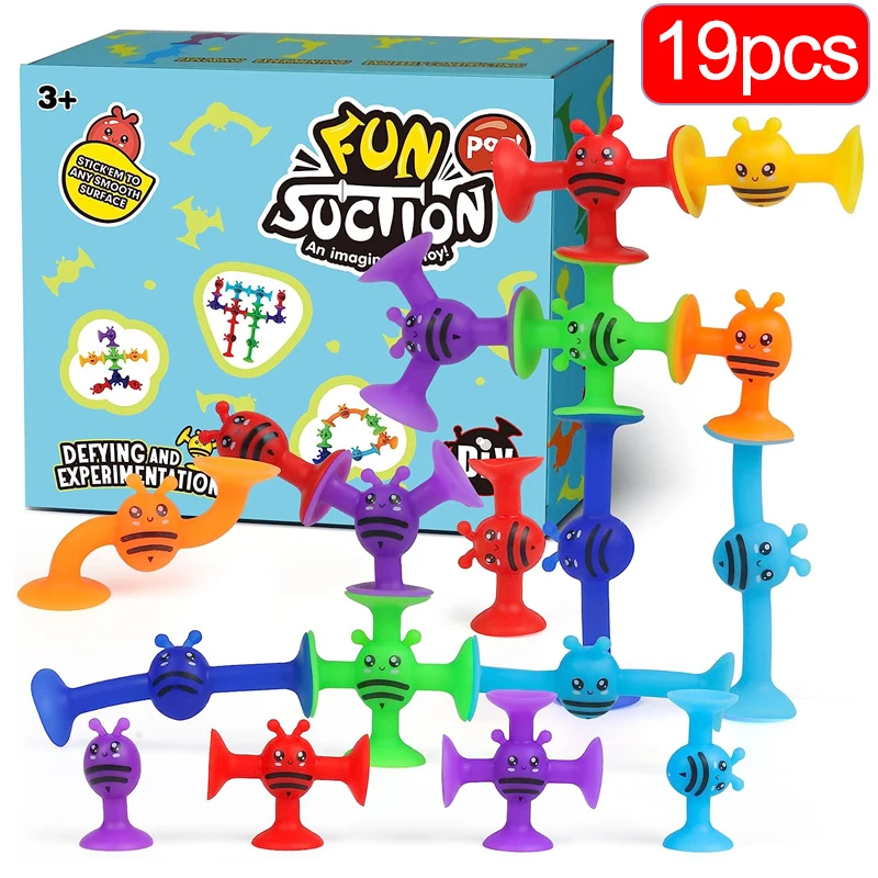 1/19pcs Bees Suction Cup Toy Soft Building Blocks Pop Sucker Small Parent-child Interactive Game Gift for Kids Sensory Toys