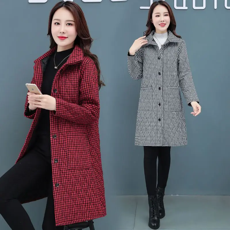 

Thiened Cotton Jaet Women's Outerwear Winter Coat Loose Fit Flannel Lined Knee-Length Cheered Patterned Slimming Coat